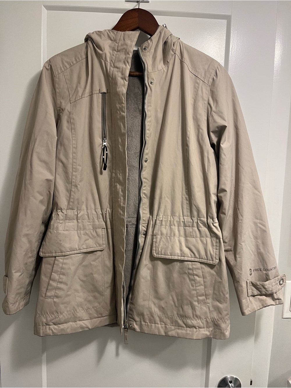 Free Country Beige Fleece Lined Hooded Jacket
